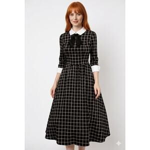 NEW Zapaka Vintage 50s Plaid Midi Dress 3/4 Sleeve sz XXL Swing dress Rockabilly